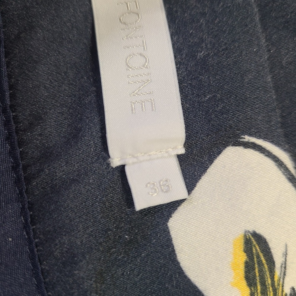Anne Fontaine A-Line Pleated Skirt‎ Cotton  Floral Navy Yellow 36 EU 0-2 US Work - Picture 6 of 10